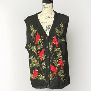 Vintage 90’s One Step Up Plus Embroidered Christmas Cardinals Cardigan Vest 2XL